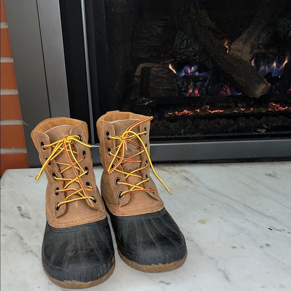 Sorel Brown and Black Waterproof Duck Boots with Yellow Laces